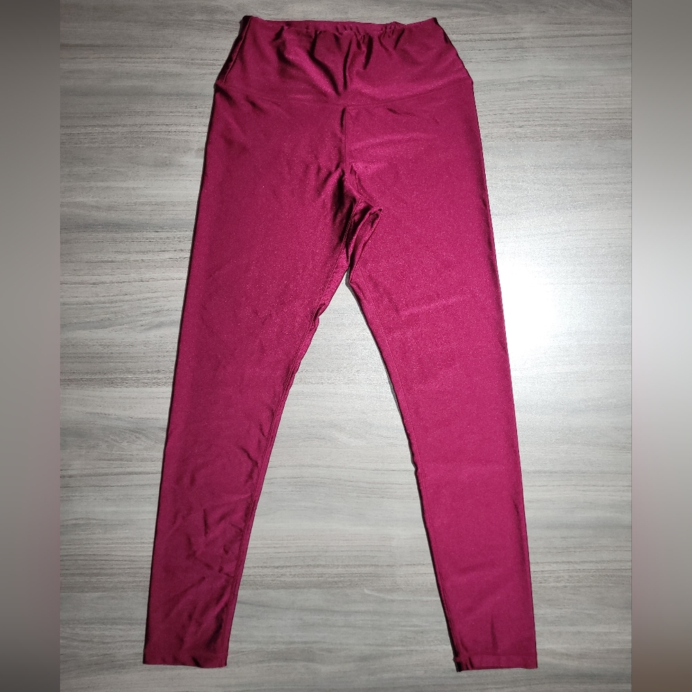 NY&Co Sz M Shimmer Shine Wine Burgundy Hi-Rise 7/8 Ankle Leggings A1